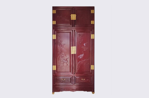 鹤山高端中式家居装修深红色纯实木衣柜